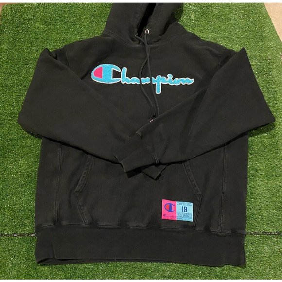 Champion Reverse Weave spell out script hoodie sweatshirt black. - Picture 1 of 10